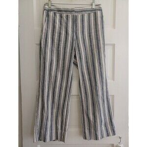 Ann Taylor navy white stripe linenblend wide leg pants 0 ankle beach resort city
